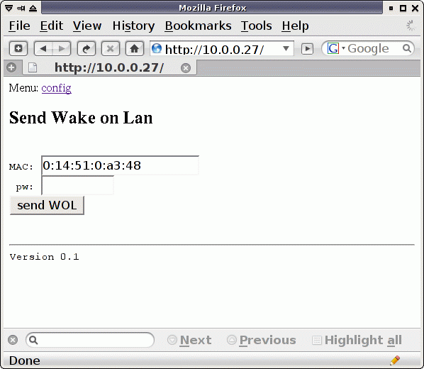 WOL web interface