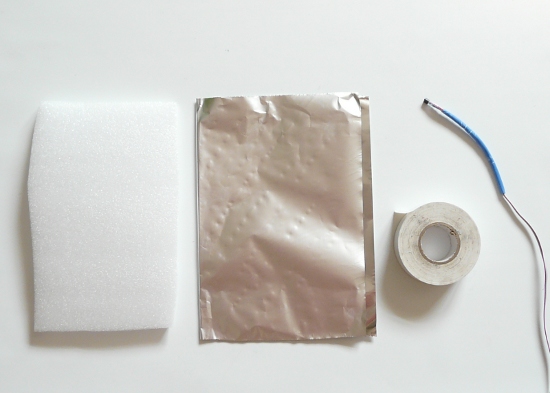 what you need: foam insulation pad, kitchen aluminum foil, tape and the sensor