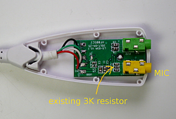 usb sound card, locate resistor