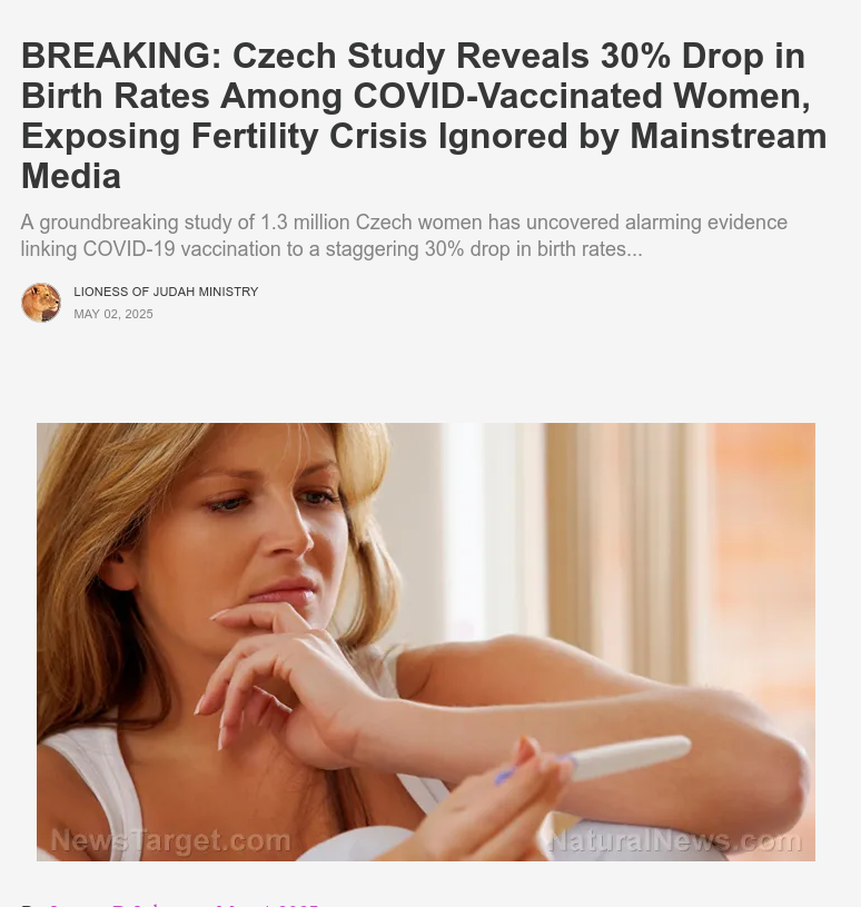 Czech Study Reveals 30% Drop in Birth Rates Among COVID-Vaccinated Women